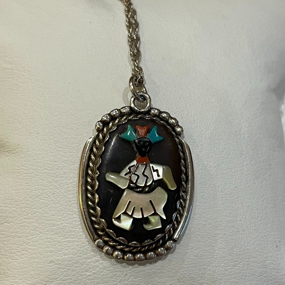 Zuni J.A.C. Vintage Dancing Kachina Turquoise Sterling Silver Inlay